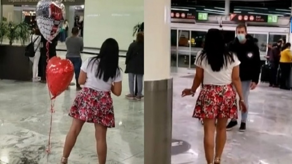 Espera con globos a su novio en el aeropuerto y no la reconoce: se conocieron por internet y tenían un año juntos