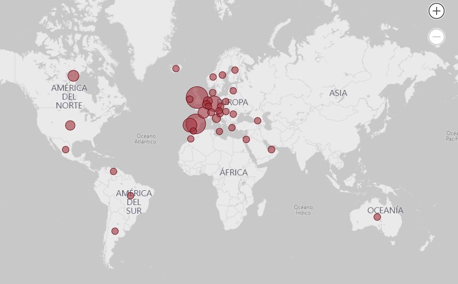 Mapa de países con casos confirmados. Última actualización 17-06-2022. Créditos: CDC