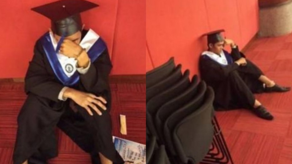 Un joven filipino se tituló de la universidad y rompió en llanto ante la ausencia de su familia.