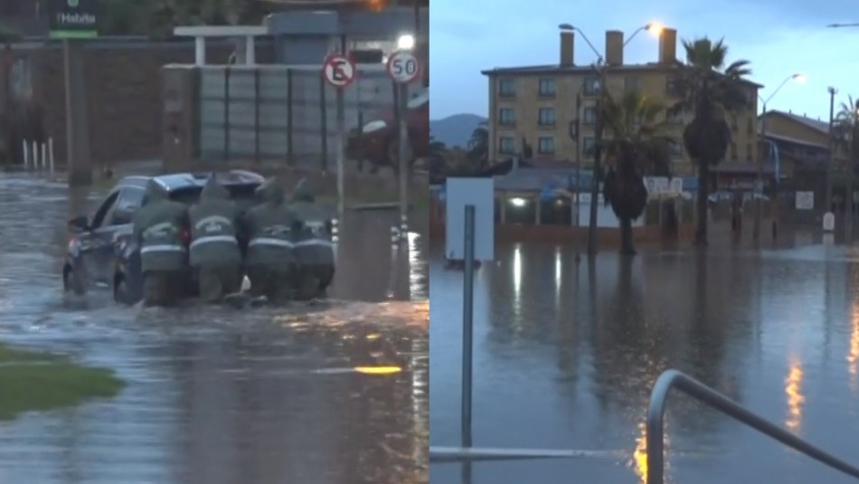Fuertes lluvias generan inundaciones en calles cercanas a El Faro de La Serena.