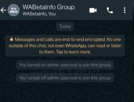 Chat grupal que aprobó que los administradores autoricen la entrada de nuevos miembros al grupo