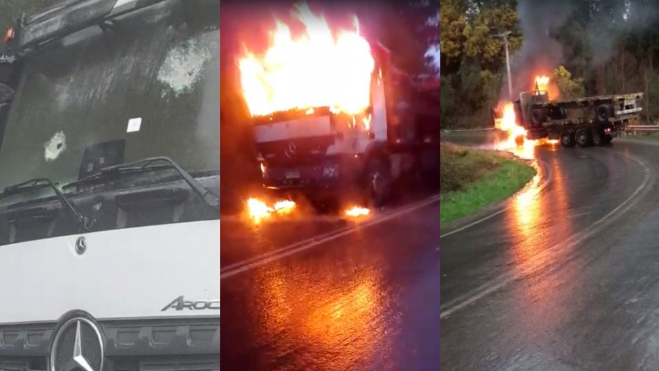 ataque-cunco Sujetos armados disparan y queman tres camiones durante un ataque en Cunco