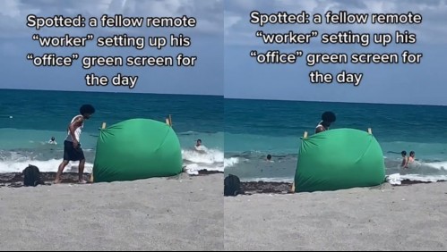 Joven instala un croma en plena playa para disimular que estaba trabajando desde su hogar