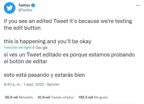 Twitter dando aviso de que se podrán encontrar tuits editados en la red social