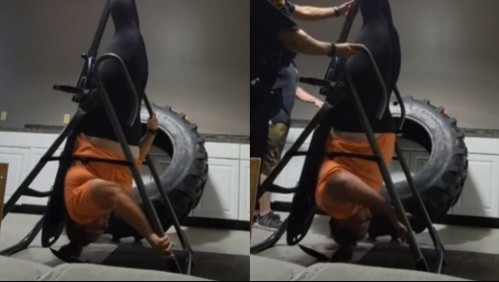 Mujer tuvo que llamar a la policía tras quedar atrapada en una máquina de ejercicio