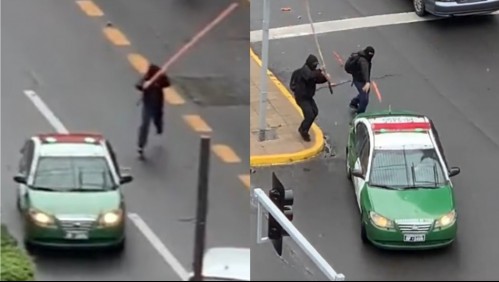 Video muestra a grupo de encapuchados golpeando patrulla de Carabineros en Providencia