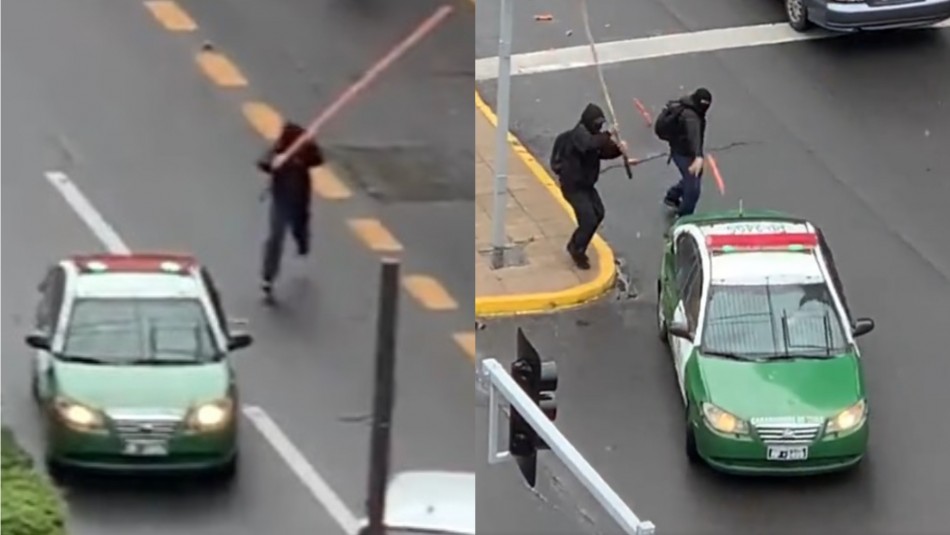 Video muestra a grupo de encapuchados golpeando patrulla de Carabineros en Providencia