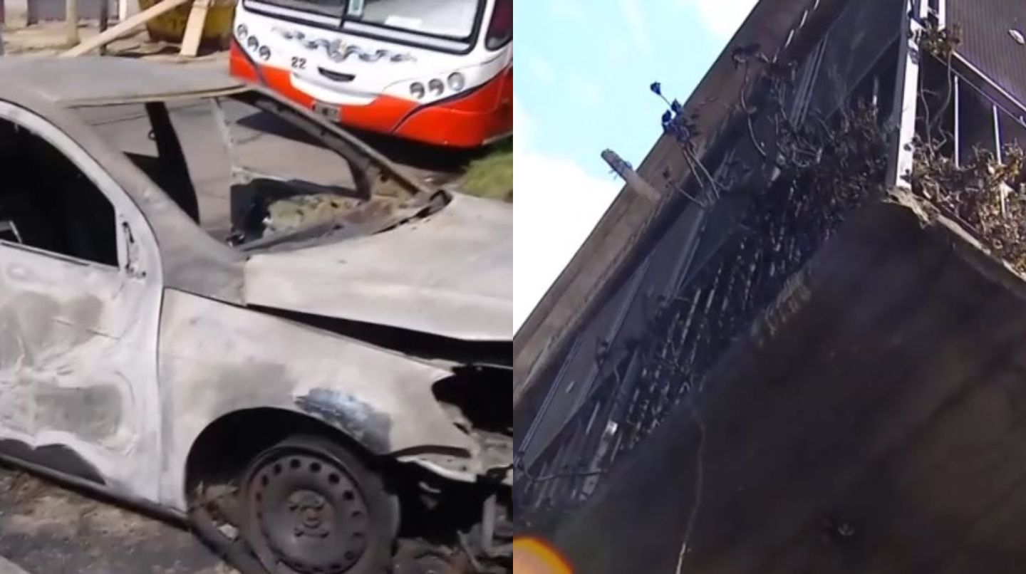 El vehículo quedó destruido y el balcón fue alcanzado por las llamas.