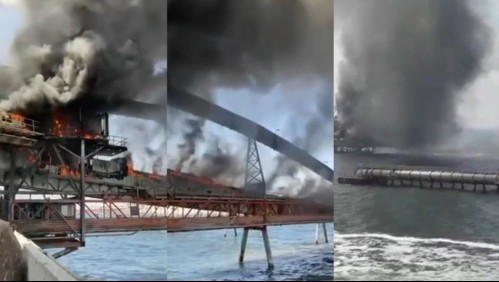 Feroz incendio afecta a muelle terminal de Mejillones