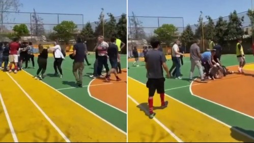 'Le está pegando combos en la cabeza': Partido de baby fútbol entre alumnos termina con brutal pelea de apoderados