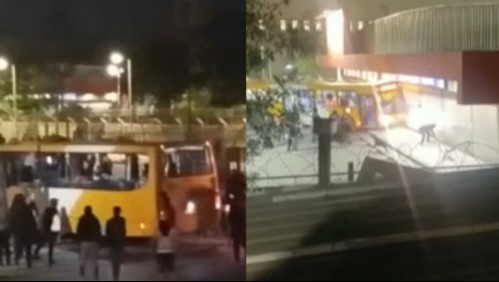 Roban buses del Transantiago y derriban rejas para saquear supermercado en Puente Alto