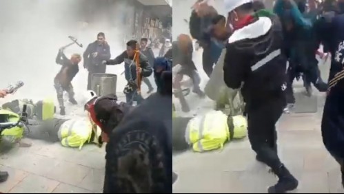 Video muestra brutal golpiza a policía durante protesta en Colombia: Hay al menos 23 heridos