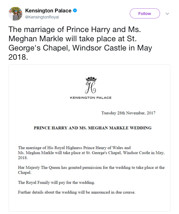 Anuncio del matrimonio de Harry