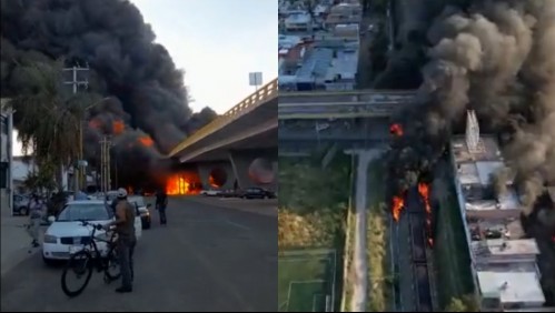 Video muestra gigantesca explosión en México: Tren impactó a camión con combustible