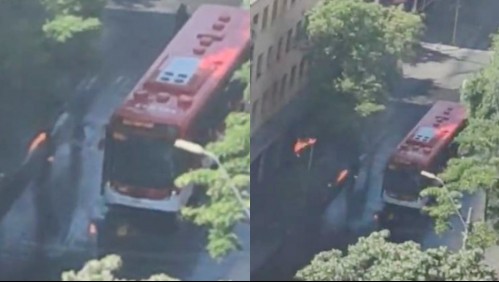 Intentan quemar bus que iba con pasajeros afuera del Liceo Barros Borgoño