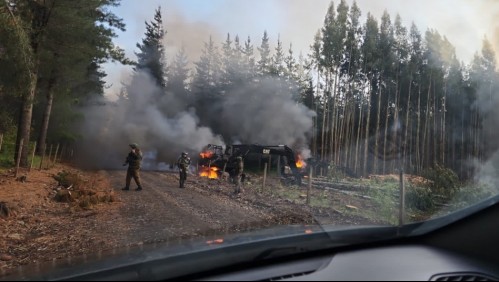 Desconocidos incendian tres máquinas forestales en Victoria: Dejaron lienzos en el lugar