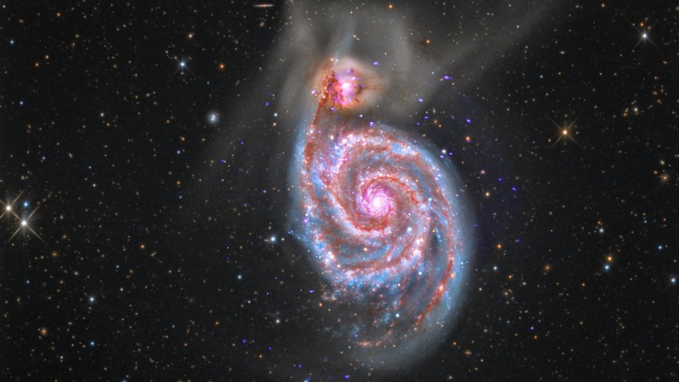 Imagen de referencia galaxia en espiral M51. Créditos: X-ray: NASA/CXC/SAO; Optical: Detlef Hartmann; Infrared: NASA/JPL-Caltech 