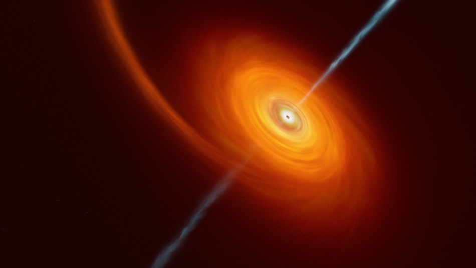 Ilustración de como se vería un agujero negro liberando rayos visibles de luz. Créditos: AFP PHOTO / HO / ESO