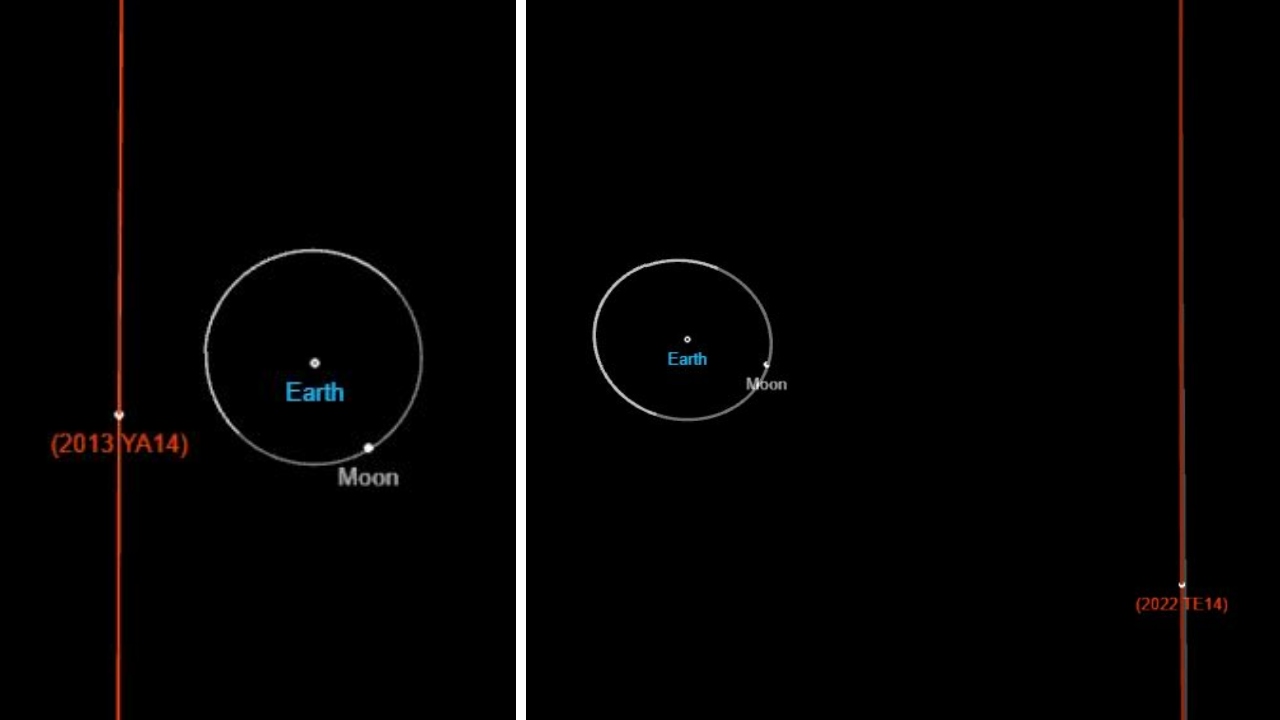 Ilustración que muestra aproximación de la órbita de ambos asteroides en comparación con la posición de la Tierra. Créditos: NASA