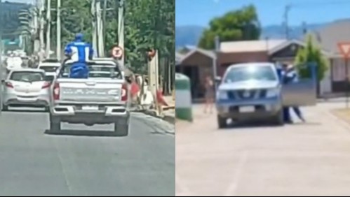 Cinematográfico 'perro muerto' en bencinera: Trabajador se lanza sobre camioneta en movimiento para atrapar al 'cliente'