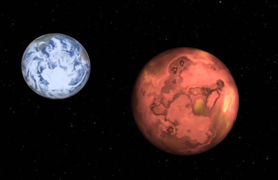 Comparación aproximada de tamaño de TOI-1075b y la Tierra. Créditos: NASA