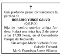 Obituario de Rosario Yunge Calvo