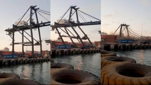 Videos captan impactante desplome planificado de una grúa en puerto de San Antonio