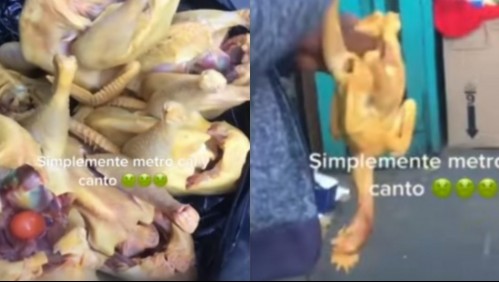 Denuncian faena y venta de pollos afuera del Metro de Santiago: Sin medidas de higiene y bajo altas temperaturas