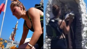 Mujer es captada vandalizando gruta de la Virgen del Carmen en Concón