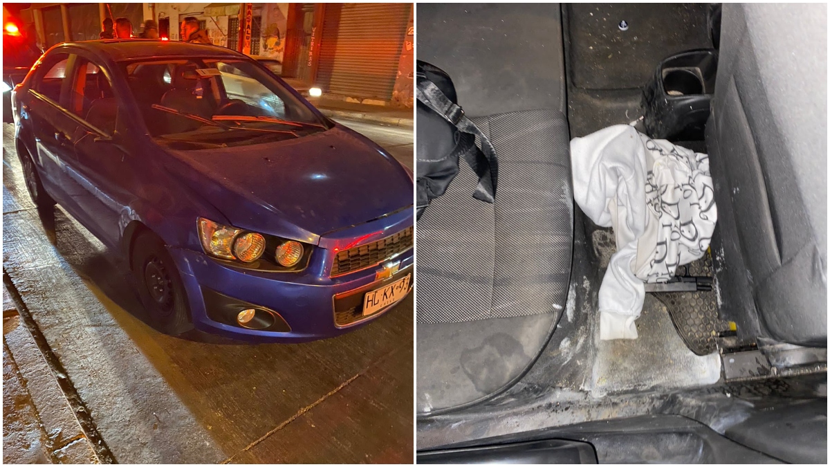 Este era el vehículo que interceptó al taxista en Santiago. En su interior había armamento. Imágenes obtenidas por Meganoticias.