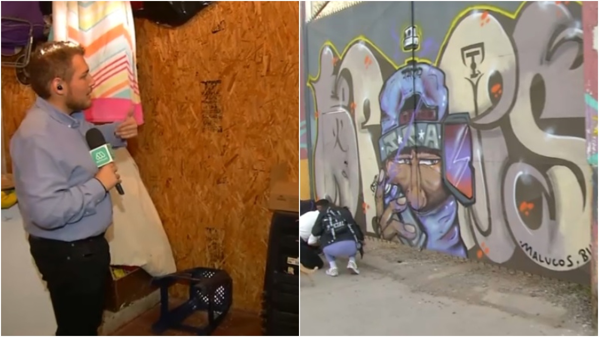 El muro de madera prensada que divide la vivienda y el portón metálico que da acceso al patio tomado por los sospechosos. (Mucho Gusto).