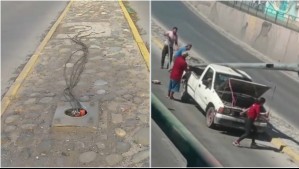 Insólito robo en Quilicura: Video muestra a delincuentes arrancando postes del tendido eléctrico a plena luz del día
