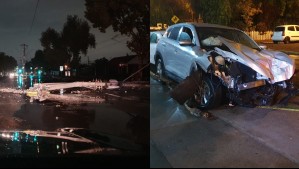 Choque deja tres postes botados y corte de luz en El Bosque: Conductor escapó dejando el auto en el lugar