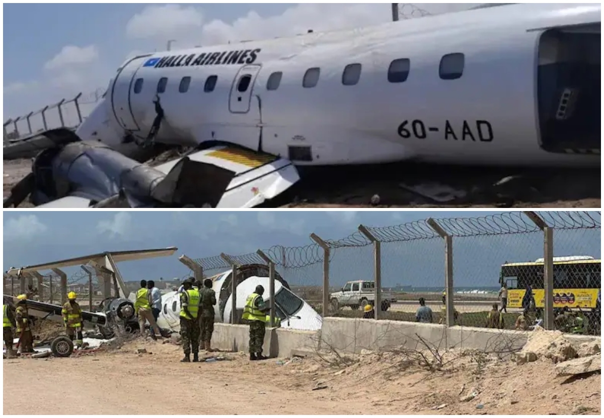 El avión quedó incrustado en el muro de contención tras sufrir un desperfecto en Somalia (La Nación)