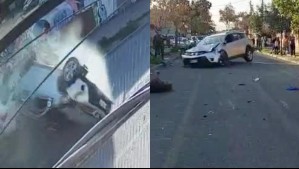 Video muestra a auto que se volcó al escapar de Carabineros: Intentó atropellar a uniformados y chocó con tres vehículos