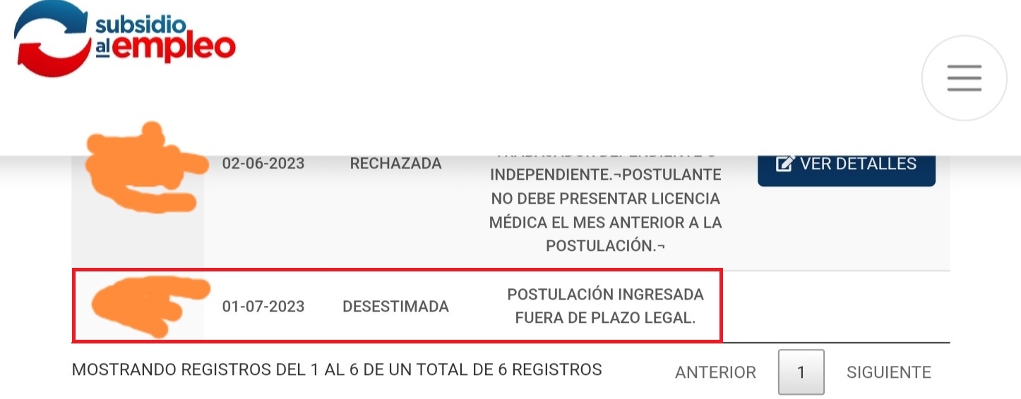 La usuaria hizo la postulación el 1 de julio, pero igualmente fue desestimada (X)