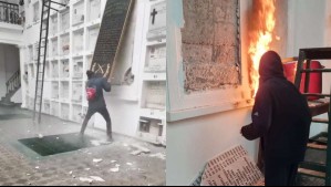 Incidentes y destrozos en Cementerio General: Atacan mausoleo de Carabineros y la tumba de Jaime Guzmán