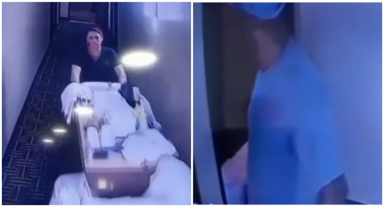 Instantes previos a la muerte de Natalia. En la imagen de la derecha, Jesse Smith ingresando a la habitación donde fue encontrada sin vida (Mucho Gusto)