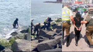 Video muestra a delincuente arrojándose al mar para evitar detención: Debió ser rescatada por Carabineros