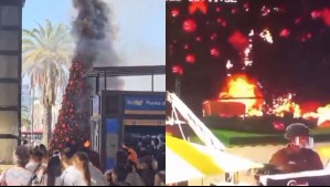 Así quedó el árbol de Navidad de Estación Central tras ser quemado: Uno de los involucrados ha sido detenido 39 veces