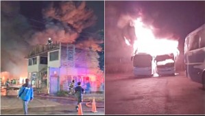 Incendio en estacionamiento de empresa Turbus en Estación Central afecta a 15 carros