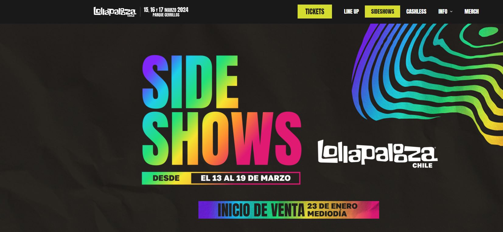 Página oficial de Lollapalooza para comprar entradas a los sideshowshttps:/www.lollapaloozacl.com/sideshows//