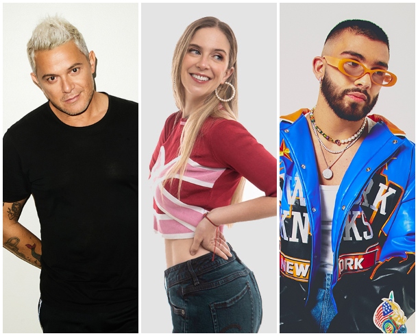 De izquierda a derecha: Alejandro Sanz, Alison Mandel y Manuel Turizo (Festival de Viña 2024)