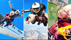 Mujer de 96 años salta en paracaídas a 4 mil metros de altura y bate récord nacional: Revisa el video del momento