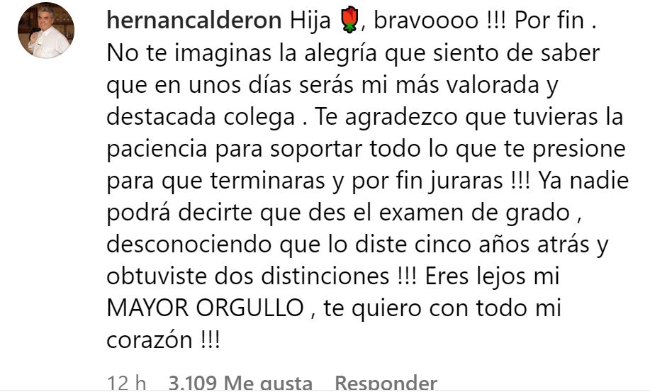 Comentario de Hernán Calderón a su hija Kel Calderón