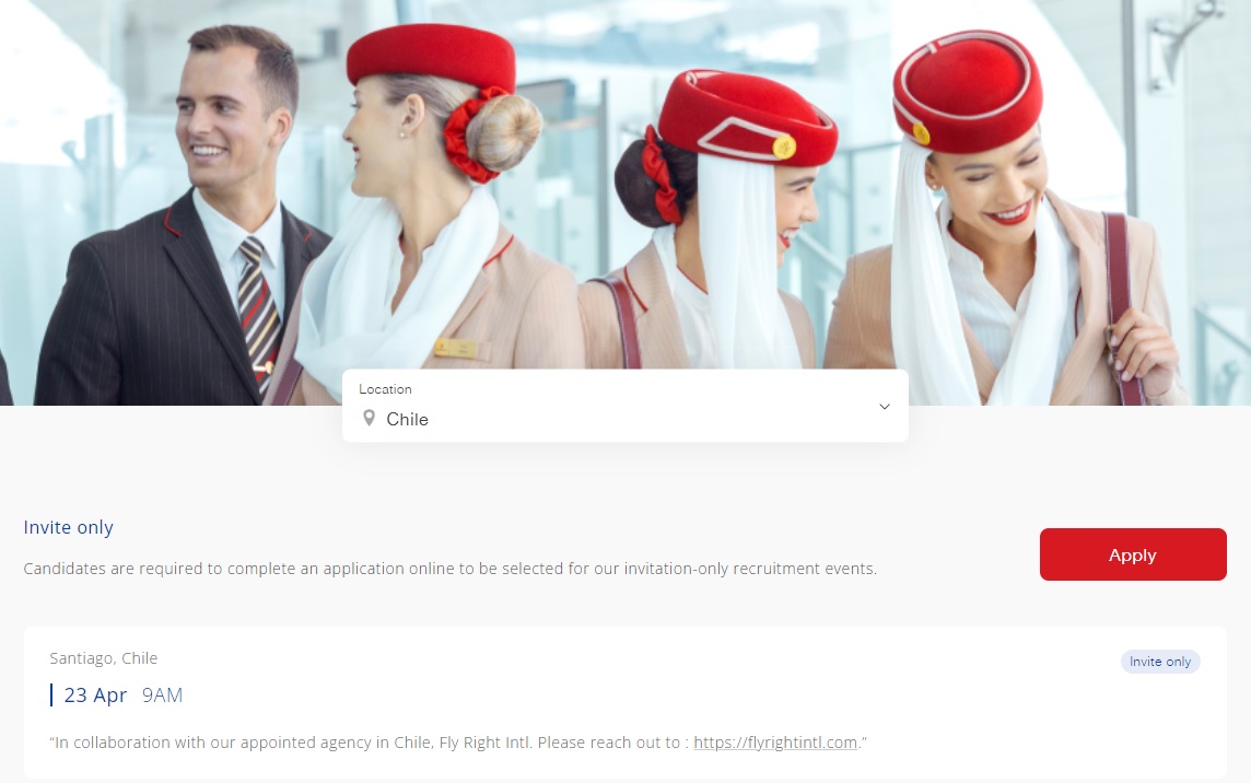 Ofertas laborales de Emirates para Chile (Emirates)