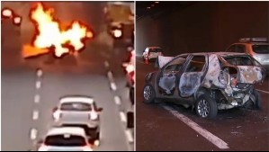 Accidente en Américo Vespucio deja a una persona lesionada y un auto consumido por las llamas