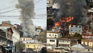 Gran incendio afectó a seis viviendas en Valparaíso: Bomberos rescató a una mujer y un niño desde un inmueble