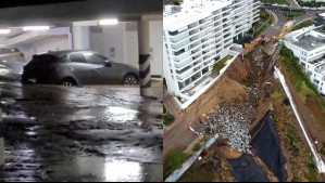 Edificio cercano al socavón en Reñaca sufre colapso de colector por intensas lluvias: Estacionamiento estaría anegado