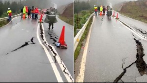 Gran socavón corta ruta de Curanilahue en medio de fuertes lluvias que afectan a la región del Biobío